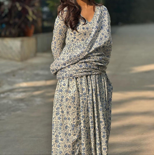 Gulnar - Sanganeri Block Print Cotton Kurta Set with MulMul Dupatta