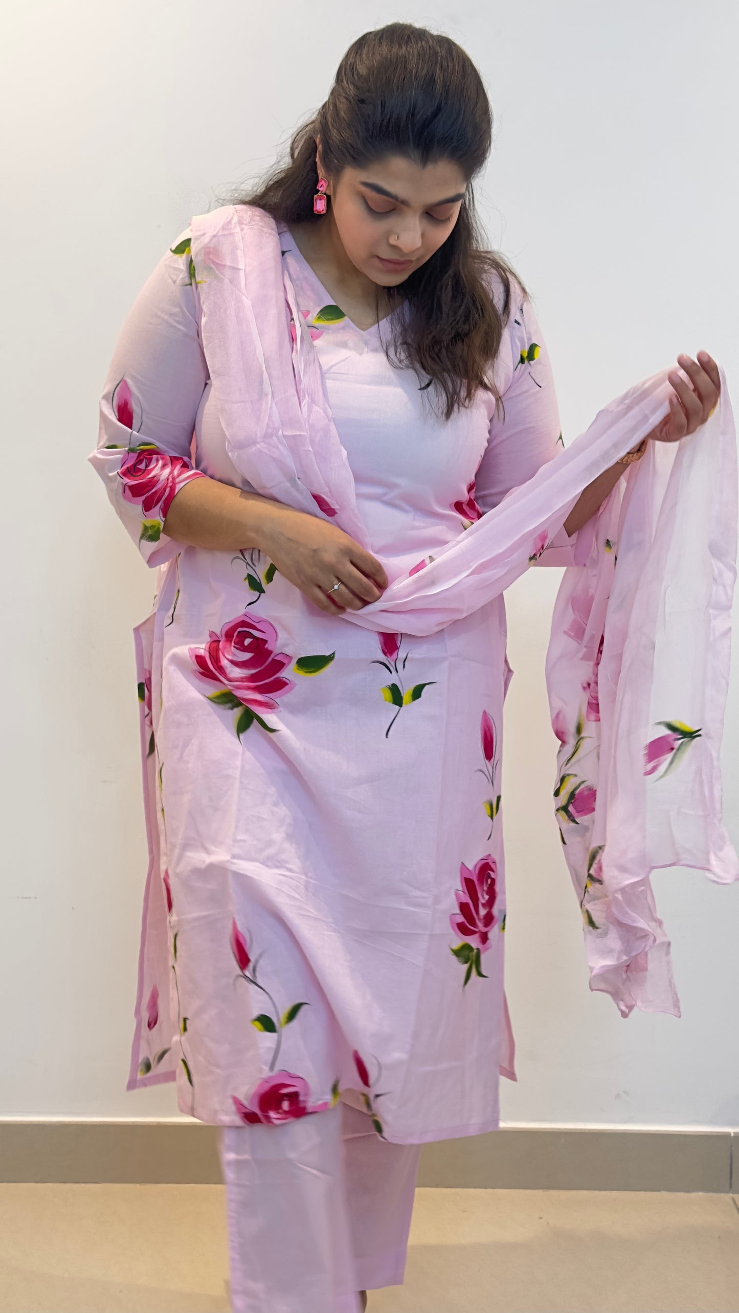 Phool - Pink Hand-Painted Floral Cotton Suit Set