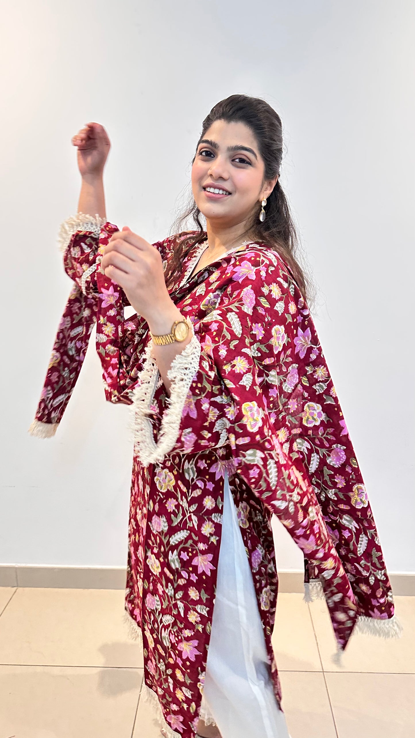 Ruhani – Cherry Red Sanganeri Block Print Cotton Suit Set