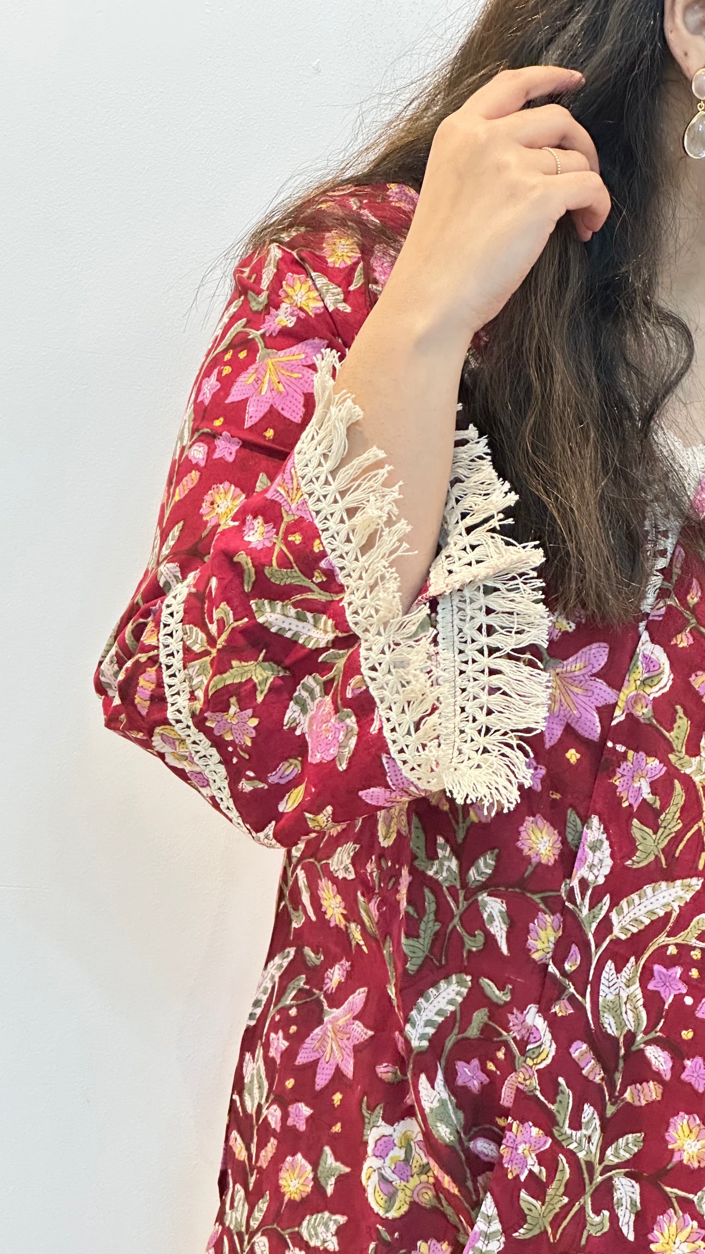 Ruhani – Cherry Red Sanganeri Block Print Cotton Suit Set