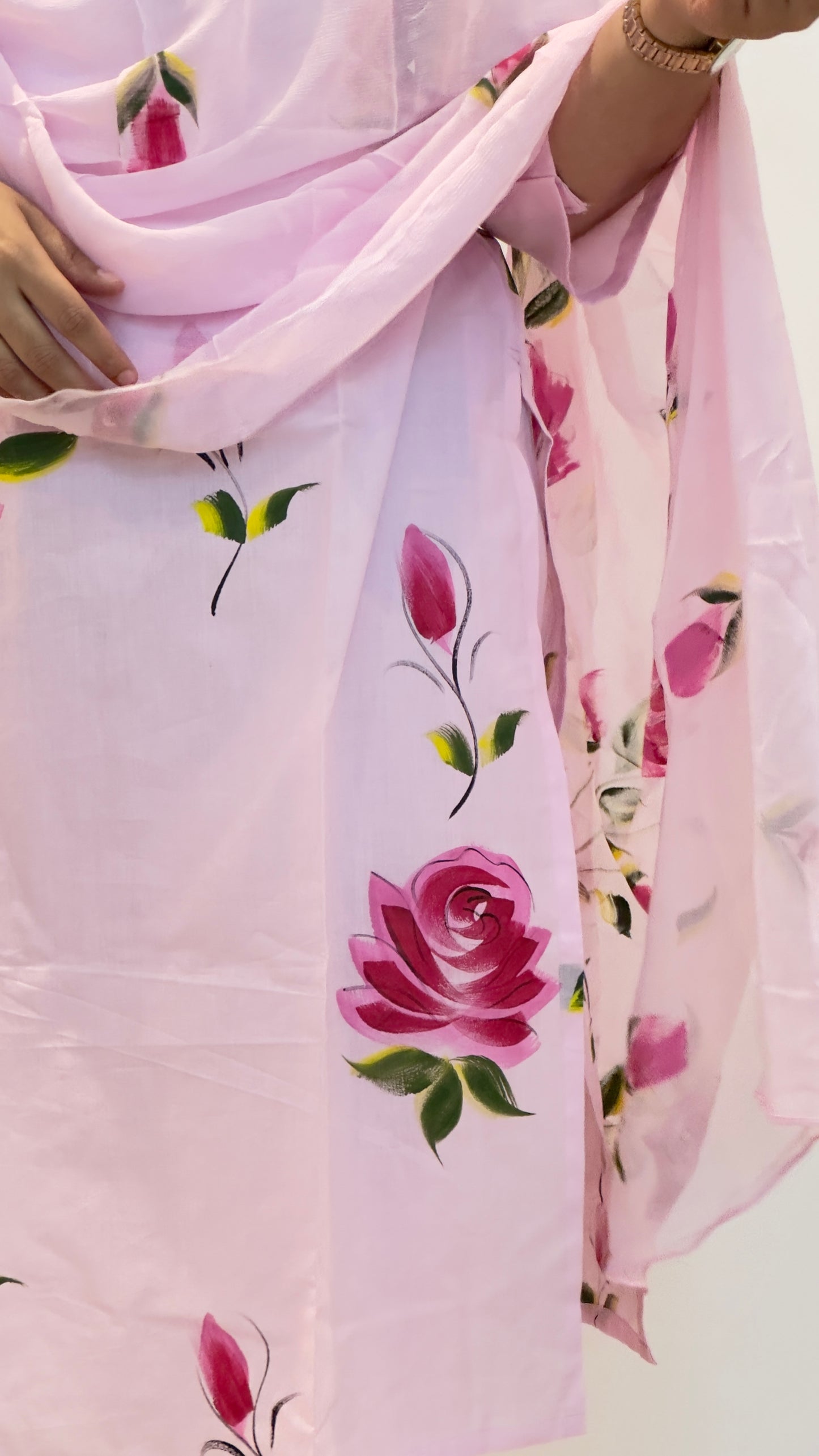 Phool - Pink Hand-Painted Floral Cotton Suit Set