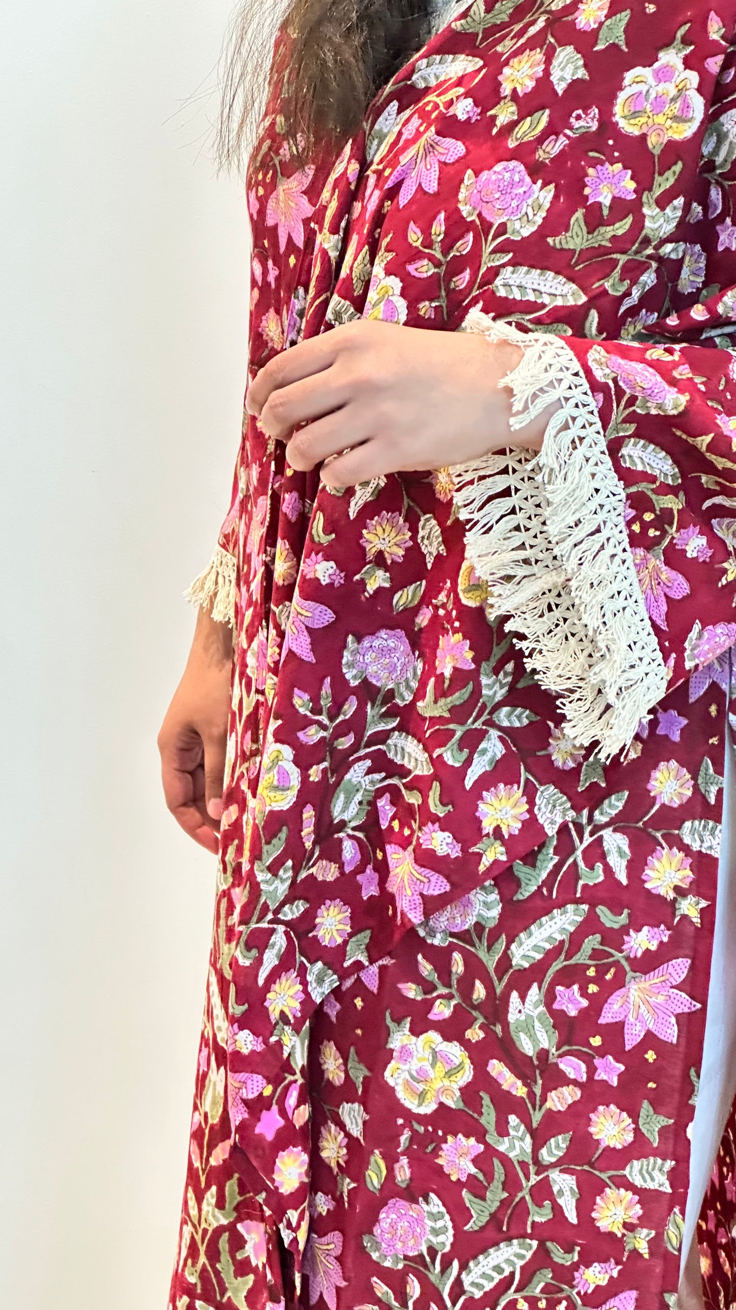 Ruhani – Cherry Red Sanganeri Block Print Cotton Suit Set