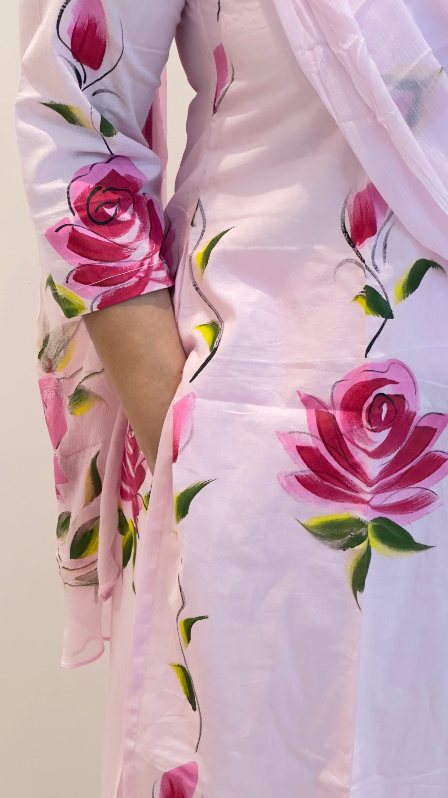 Phool - Pink Hand-Painted Floral Cotton Suit Set