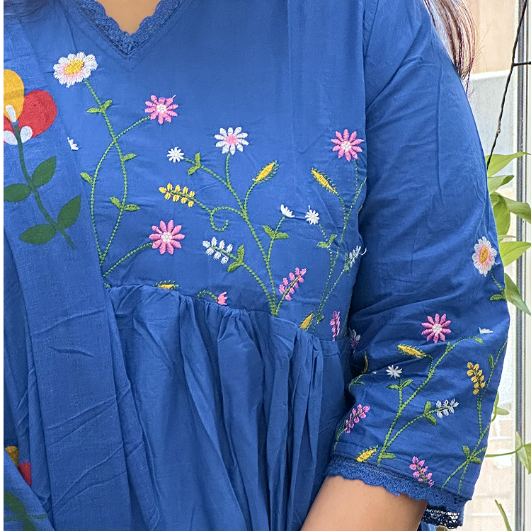 💙 Gulbahaar – Royal Blue Floral Embroidered Anarkali Suit Set