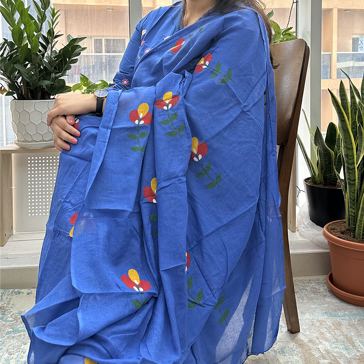 💙 Gulbahaar – Royal Blue Floral Embroidered Anarkali Suit Set