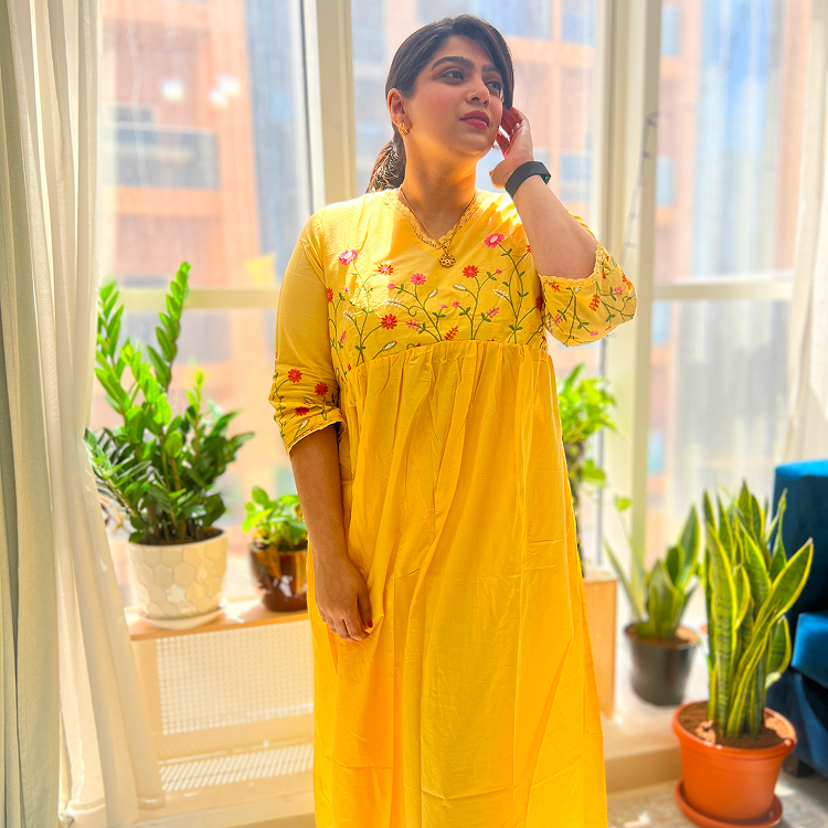 🌼 Gulbahaar - Sunshine Yellow Floral Embroidered Anarkali Suit Set
