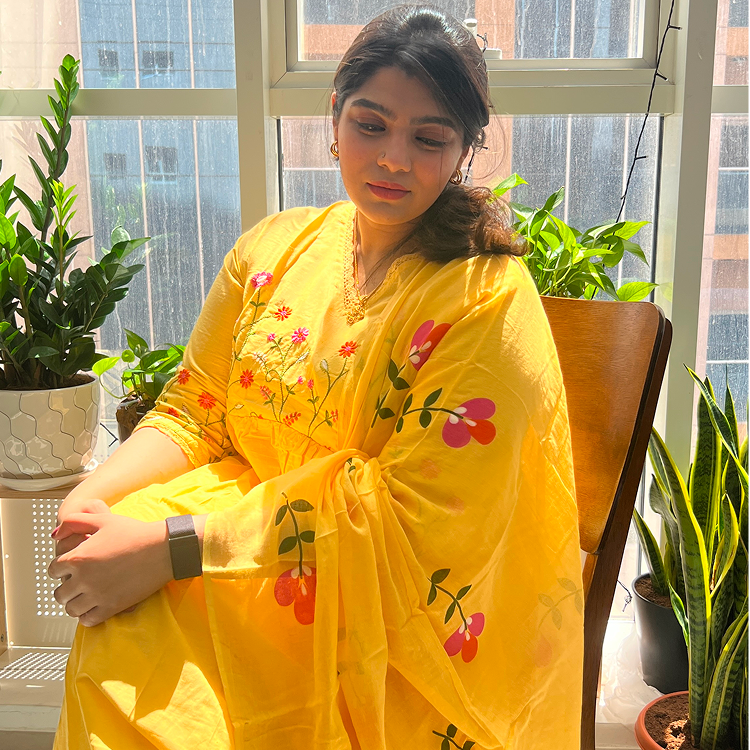 🌼 Gulbahaar - Sunshine Yellow Floral Embroidered Anarkali Suit Set