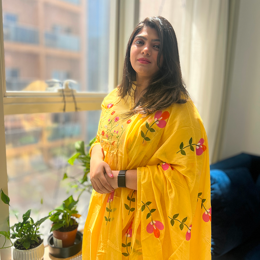 🌼 Gulbahaar - Sunshine Yellow Floral Embroidered Anarkali Suit Set