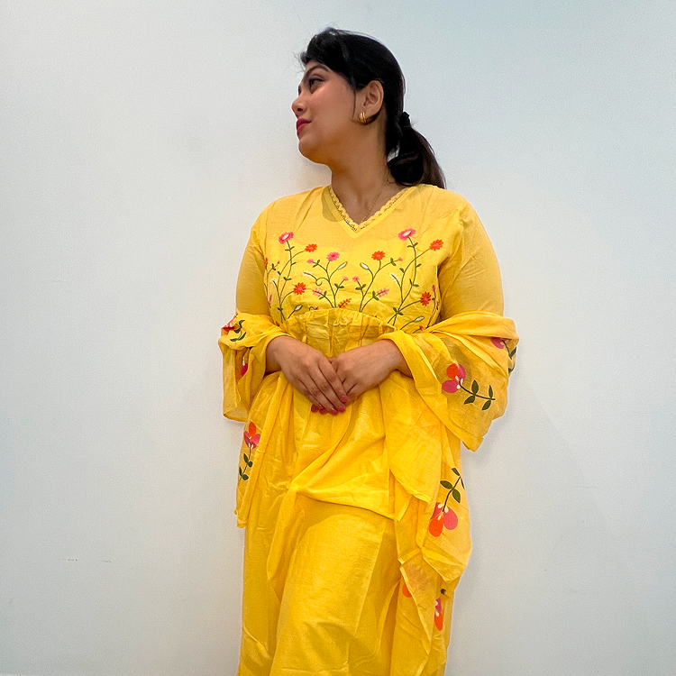 🌼 Gulbahaar - Sunshine Yellow Floral Embroidered Anarkali Suit Set