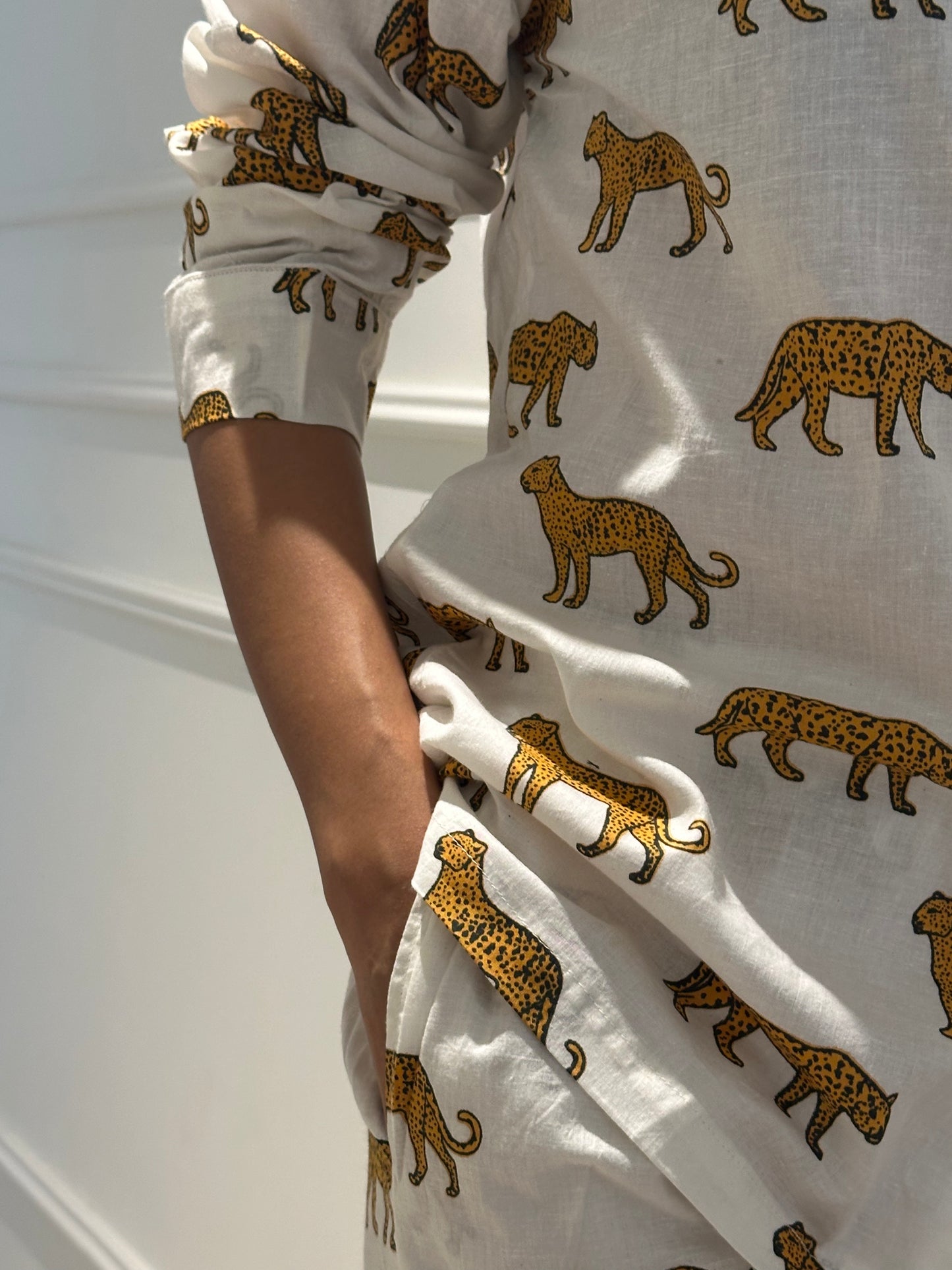 🐆 Shwet Bagh - White Leopard Print Cotton Pajama Set