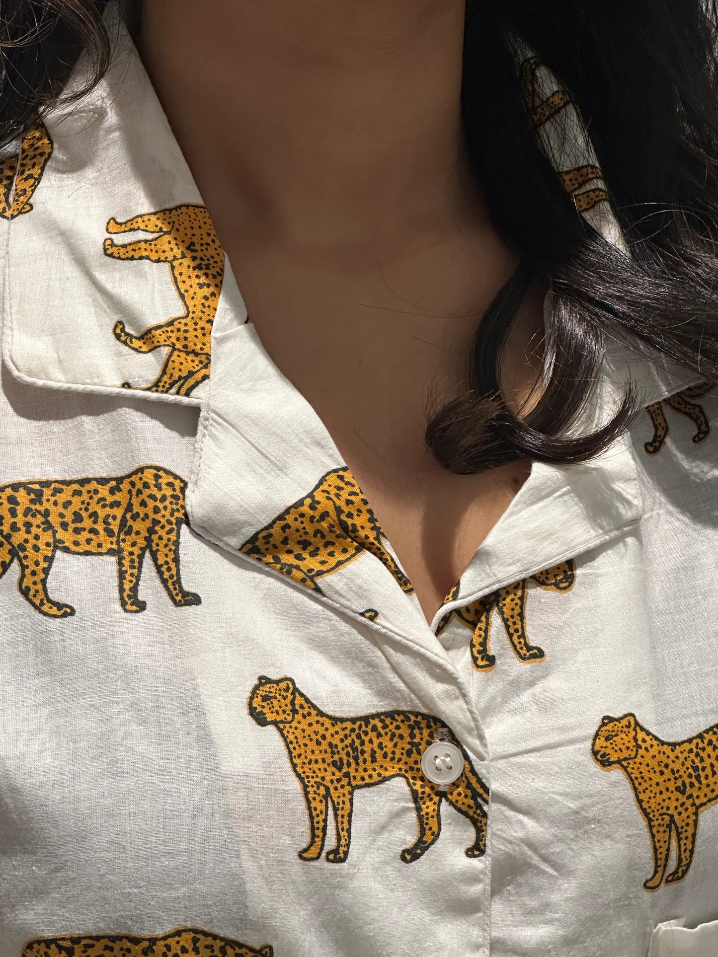 🐆 Shwet Bagh - White Leopard Print Cotton Pajama Set