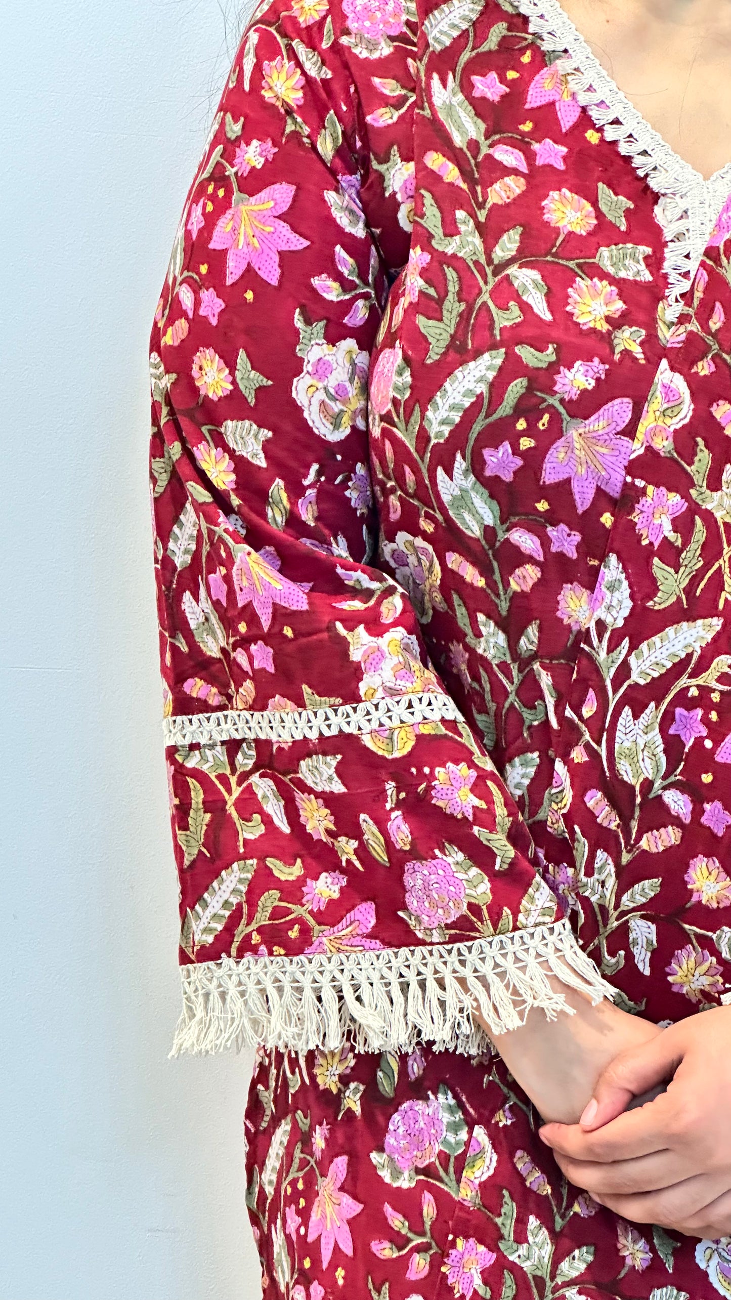 Ruhani – Cherry Red Sanganeri Block Print Cotton Suit Set