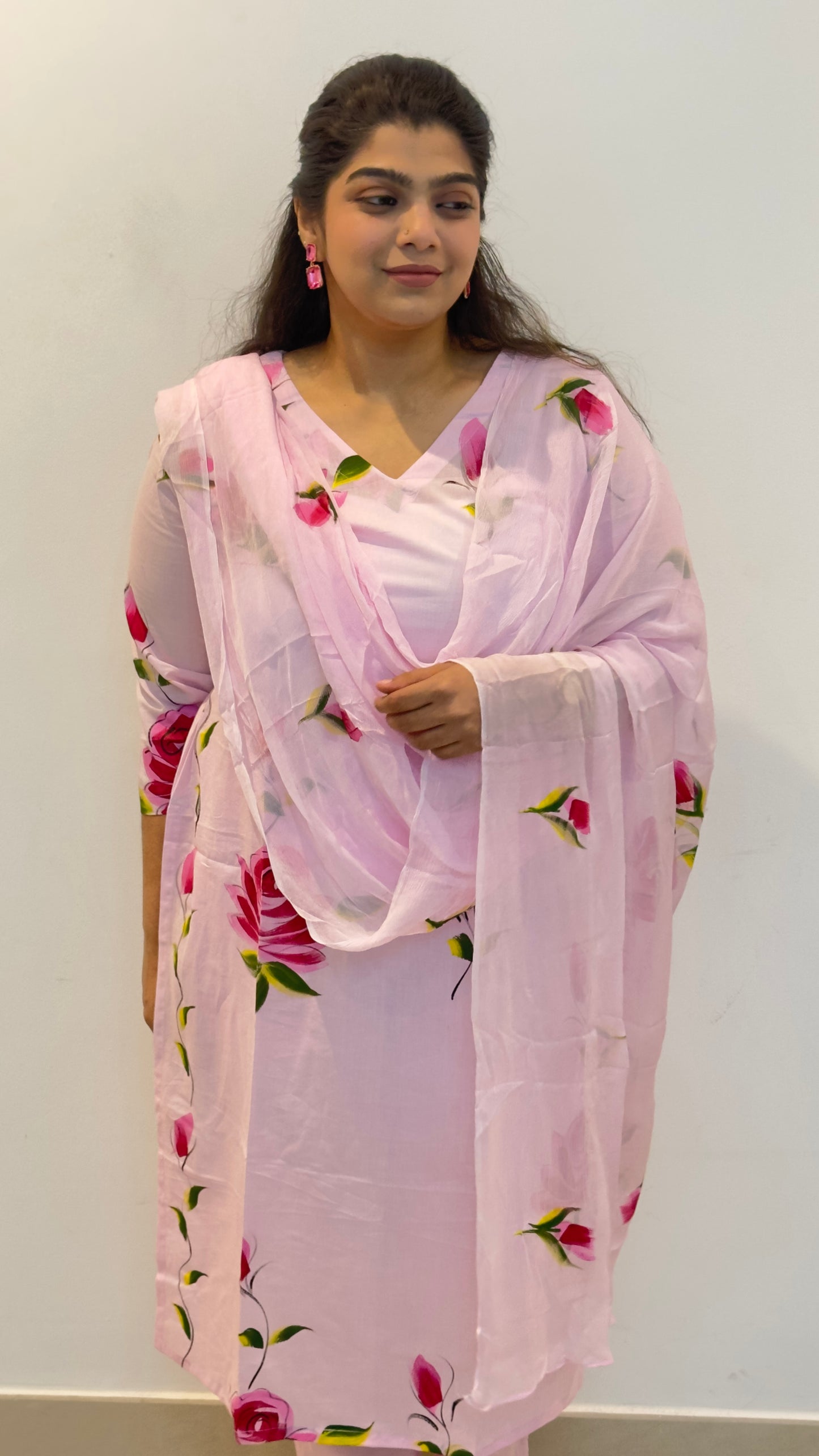 Phool - Pink Hand-Painted Floral Cotton Suit Set