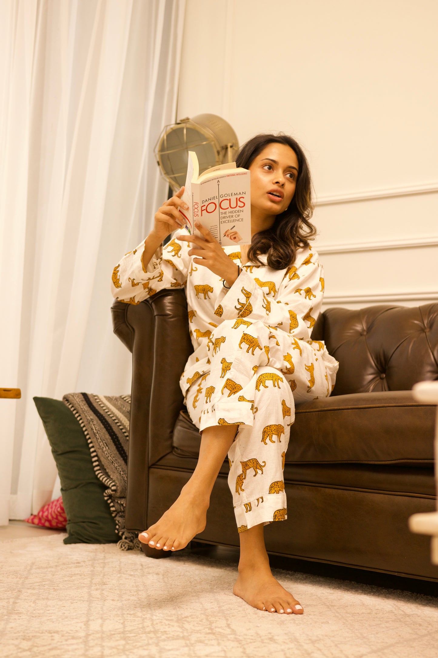 🐆 Shwet Bagh - White Leopard Print Cotton Pajama Set