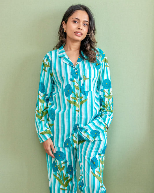 Turquoise Floral Print Pyjama Set