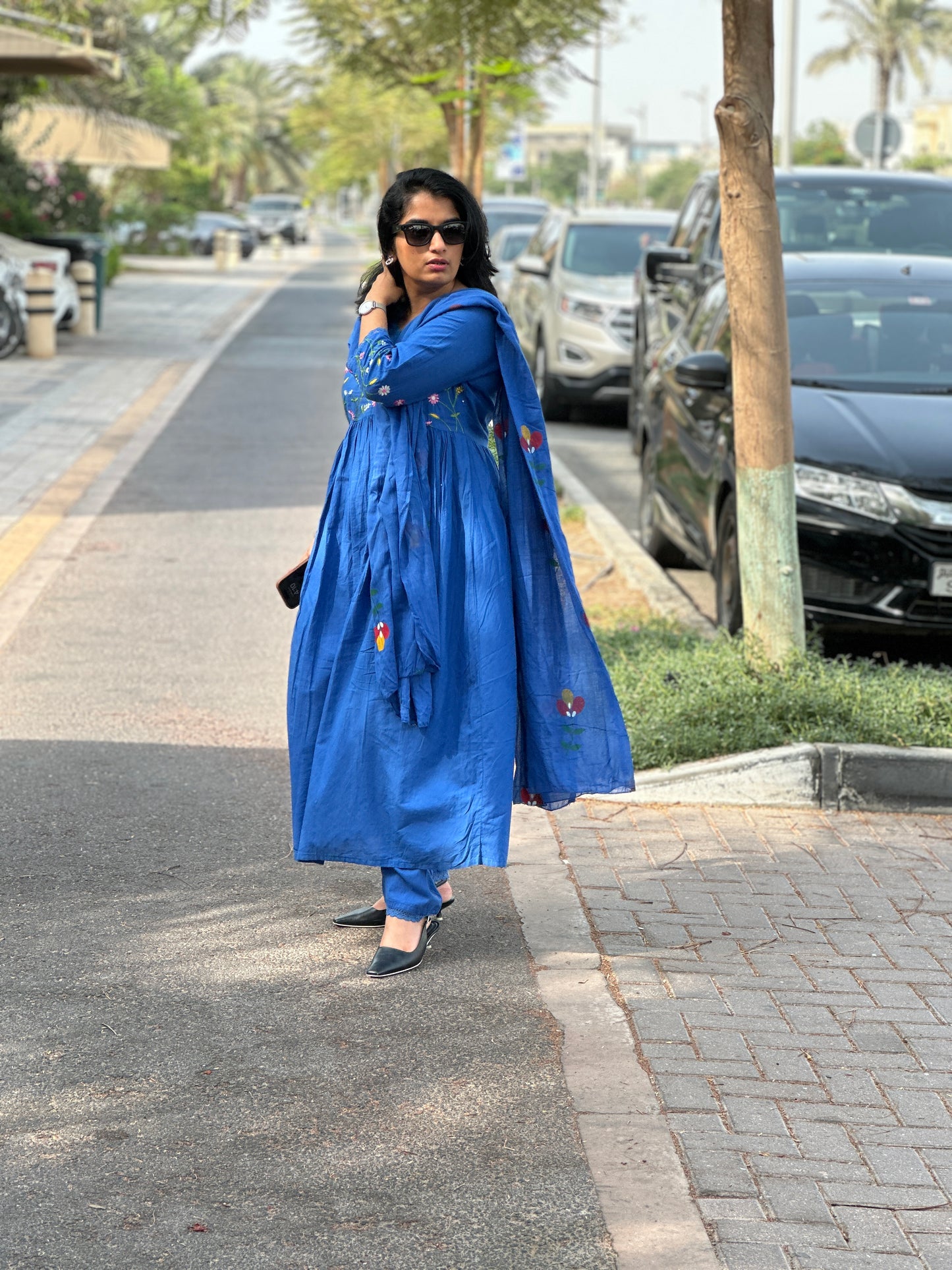 Gulbahaar – Royal Blue Floral Embroidered Anarkali Suit Set