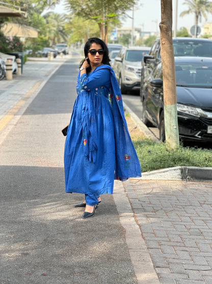 Gulbahaar – Royal Blue Floral Embroidered Anarkali Suit Set