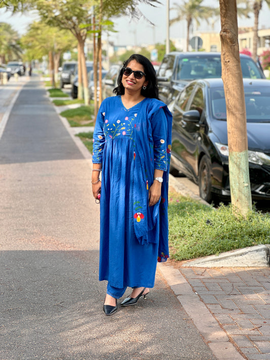 Gulbahaar – Royal Blue Floral Embroidered Anarkali Suit Set