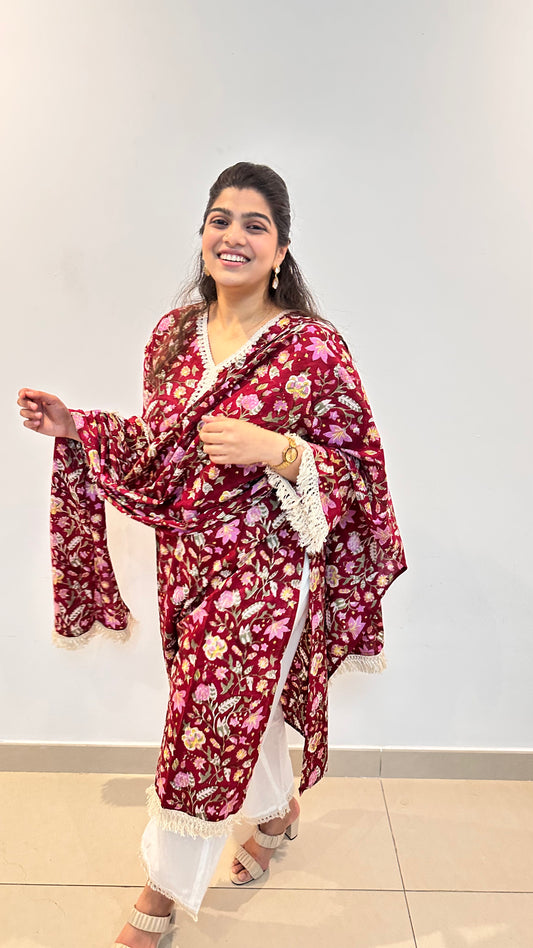 Ruhani - Cherry Red Floral Cotton Suit Set