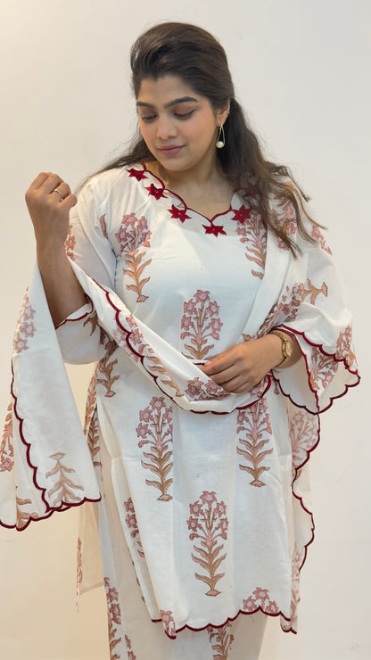 Mahira - White Embroidery Cotton Suit Set