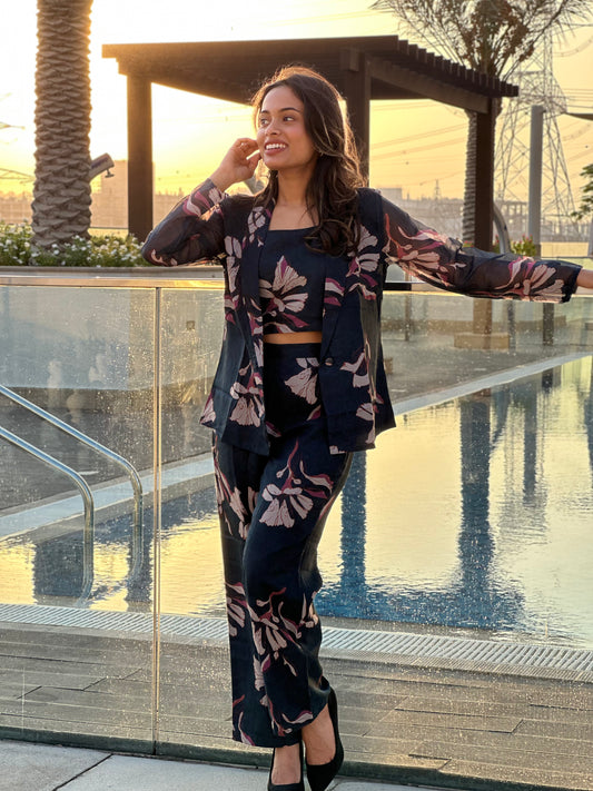 Nocturne Bloom - Blue Floral Power Co-ord Set